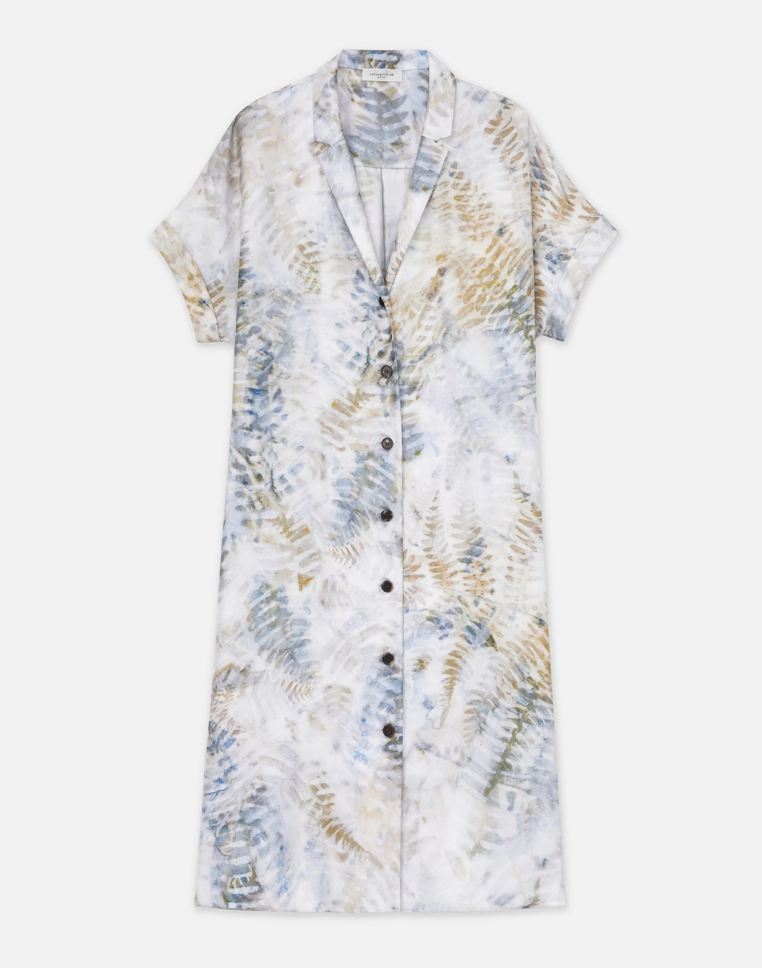 Eco Fern Print Silk Twill Tunic Button Dress<Lafayette 148 New York Online
