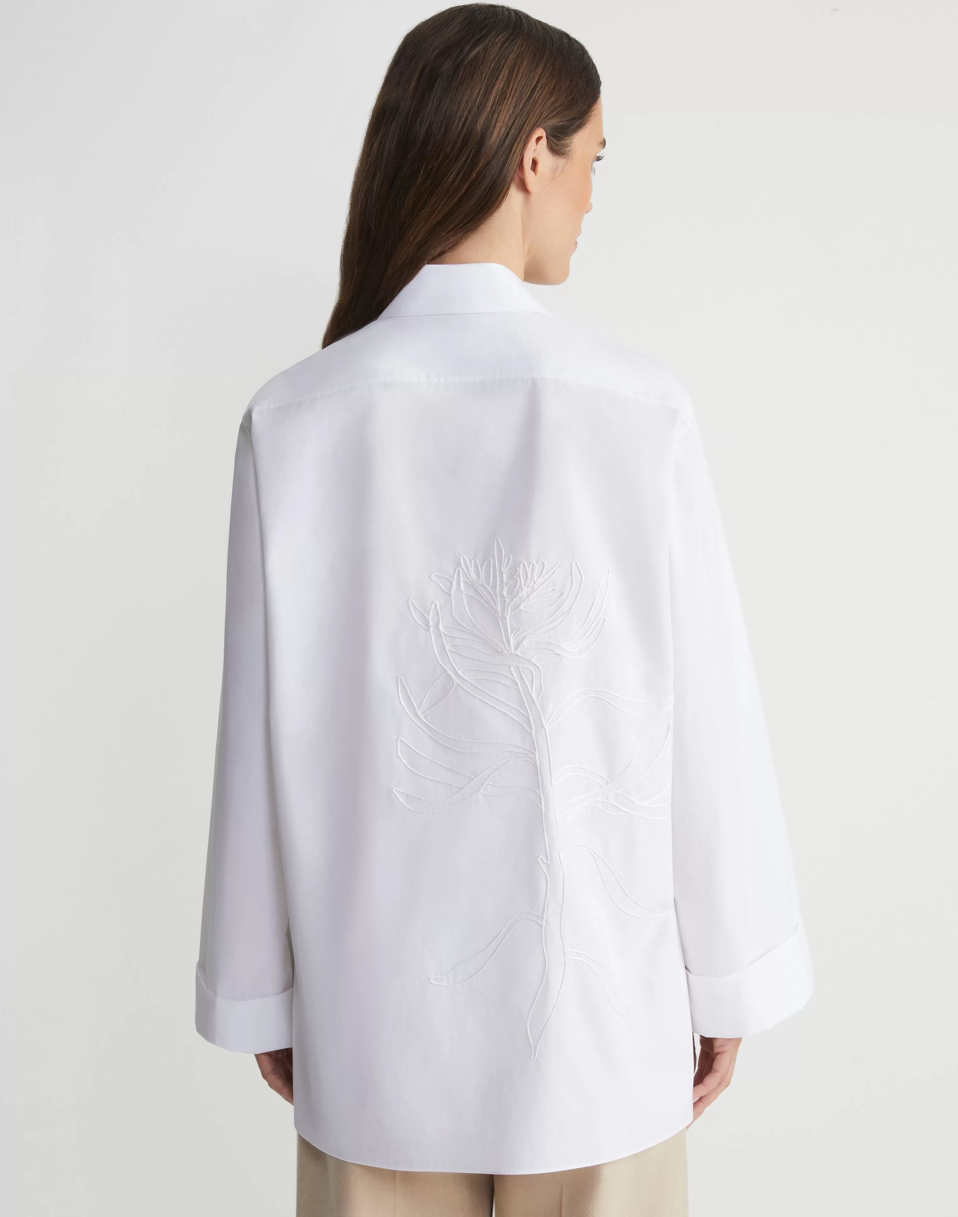 Embroidered Rose Organic Cotton Poplin Oversized Shirt<Lafayette 148 New York Hot
