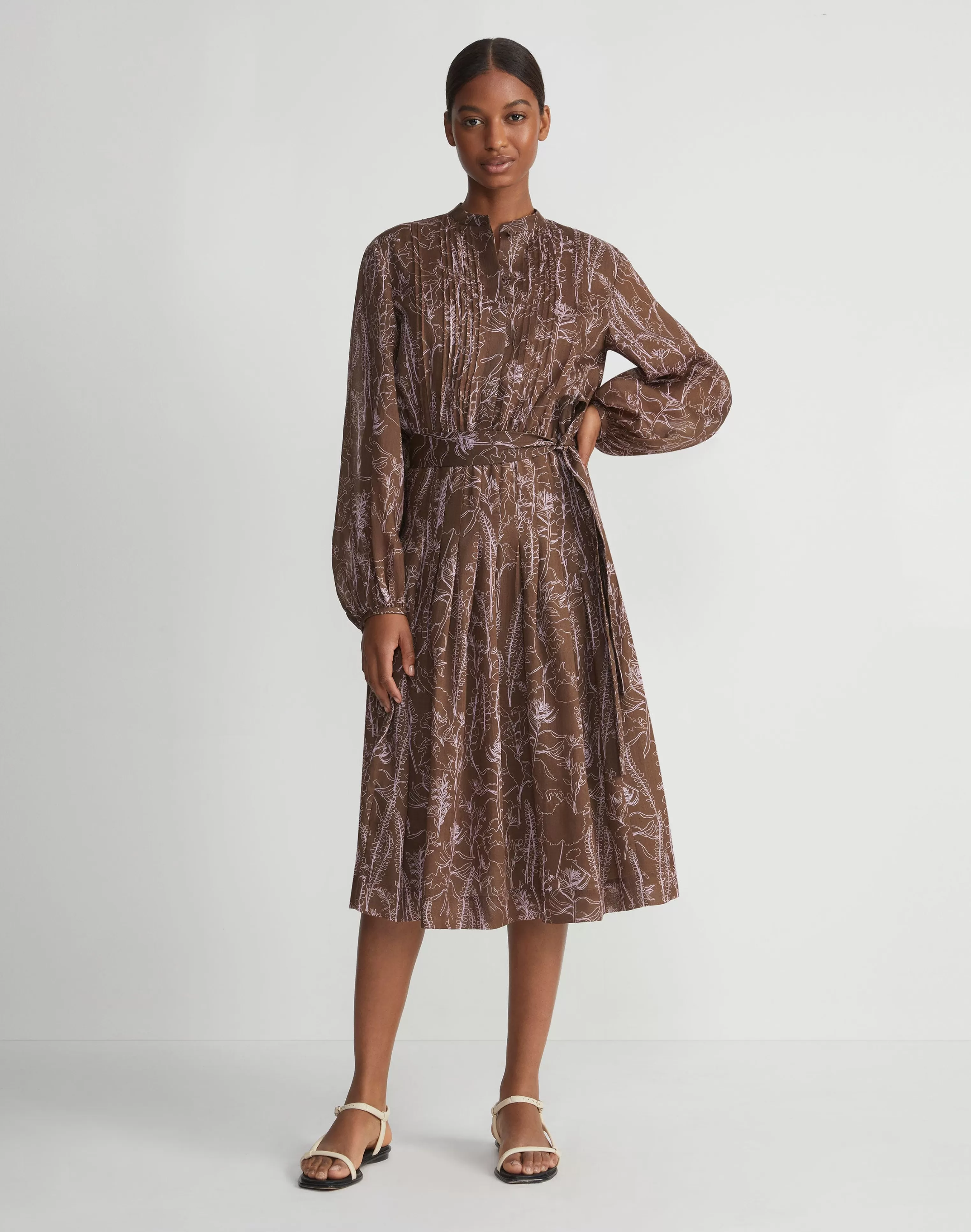 Flora Print Sustainable Gemma Cloth Voile Pintuck Midi Dress<Lafayette 148 New York Discount