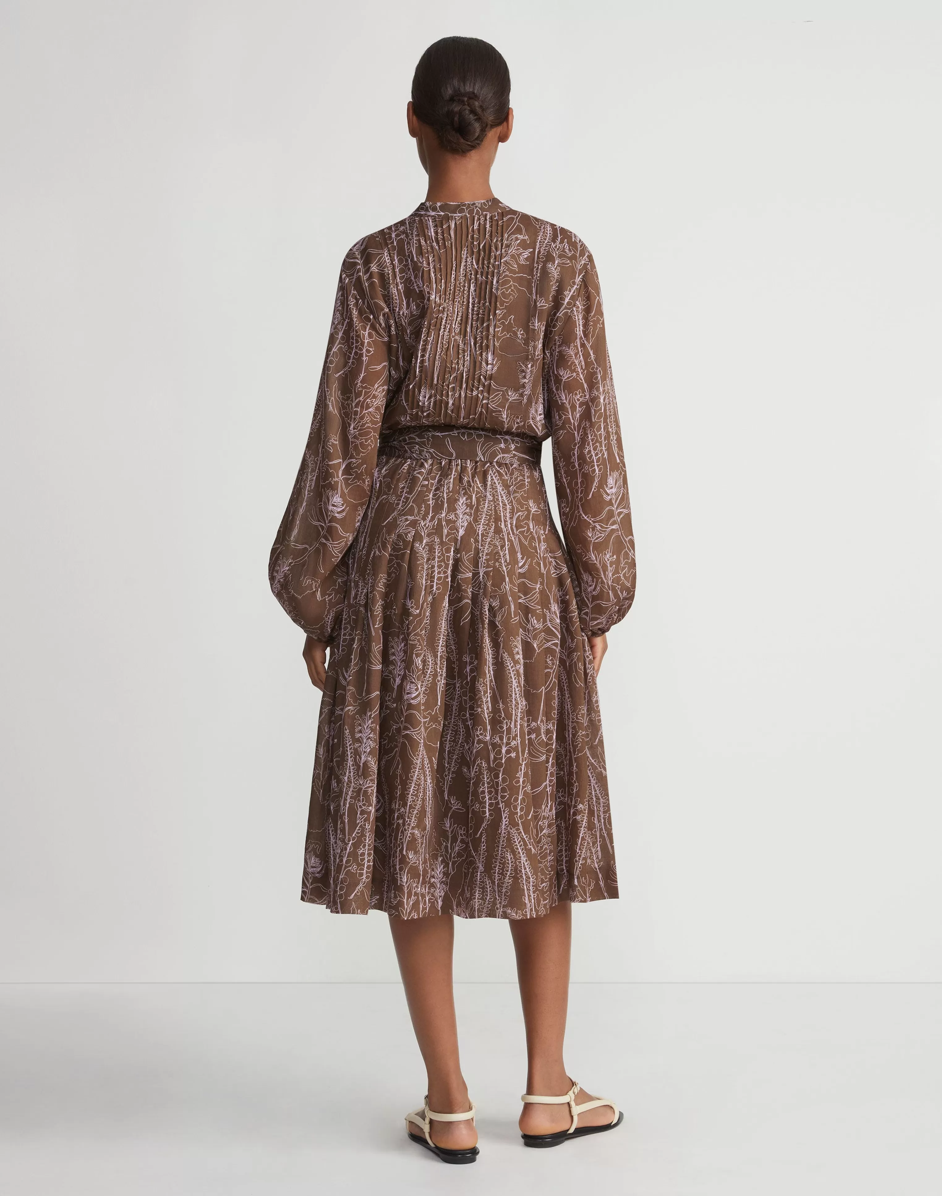 Flora Print Sustainable Gemma Cloth Voile Pintuck Midi Dress<Lafayette 148 New York Discount